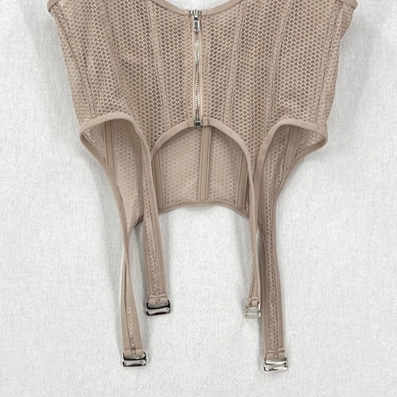 WHITE FOX Boutique Mesh Enlighten Me Bustier Top Medium Taupe Tan Corset Tank - Picture 11 of 16